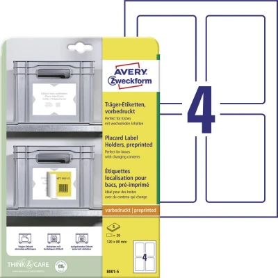 Immagine di Avery Zweckform 8001 5 Etichette di supporto 120 x 80 mm Polipropilene Bianco, Grigio chiaro 20 pz. A tenuta permanente