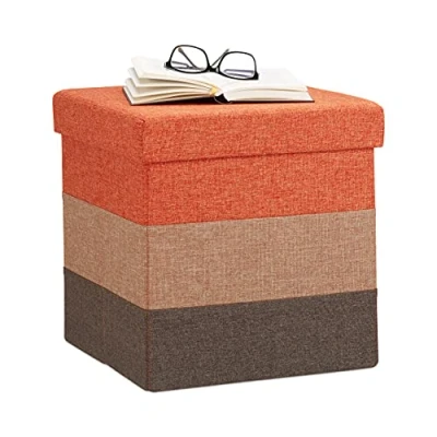 Immagine di Relaxdays Pouf Imbottito con Contenitore, a Strisce, Colorato, Pieghevole, Marrone Arancione, HxLxP: 38 x cm
