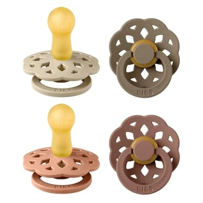Immagine di BIBS Boheme Ciuccio confezione da 4 pezzi. Privo di BPA, Tettarella tonda. Lattice gomma naturale, Prodotto in Danimarca. 6 18 mesi (set 4), Peach Mix