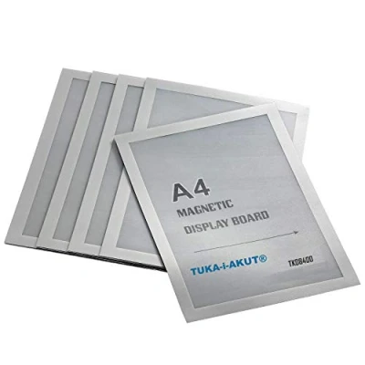 Immagine di TUKA i AKUT 5x A4 Cornice Magnetica Autoadesiva per Espositore, Display su Superfici Lisce e Solide, Incernierata, Cambio Rapido, Confezione da 5, Argento TKD8400