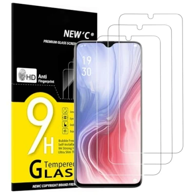 Immagine di NEW&#039;C 3 Pezzi, Vetro Temperato per Oppo Reno Z, R15X, Pellicola Prottetiva Anti Graffio, Impronte, Senza Bolle, Durezza 9H, 0,33mm Ultra Trasparente, Resistente