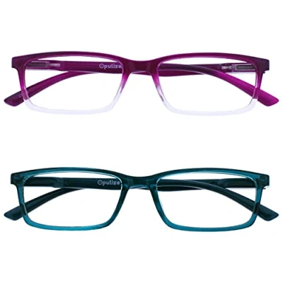 Immagine di OPULIZE See Occhiali da Lettura Filtro Set 2 Luce Blu Montatura Stretta Cerniere a Molla Migliorano il Sonno Gaming Computer Anti Riflesso Viola Turchese Uomo Donna BB9 5Q +1.00