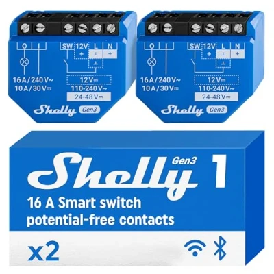 Immagine di Shelly 1 confezione Gen3 2 relè interruttore intelligente WLAN con contatto a secco, della luce, automazione domestica, compatibile Alexa &amp; Google Home, app iOS Android, non è
