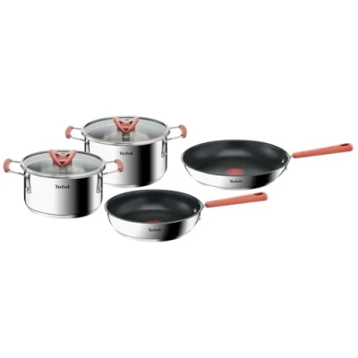 Immagine di Tefal G720S604 Set 6p Optispace Padella 24 cm e 28 cm, 18 Casseruola 20 + Coperchio, Acciaio Inossidabile, Metallizzato