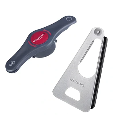 Immagine di Westmark Set, 2 Pezzi, 1 Apriscatole Multiuso + Multifunzionale, Plastica di Alta Qualità/Acciaio/Gomma, Twist/Propeller, Argento/Antracite/Rosso, 105022E6