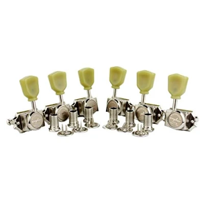 Immagine di Guyker 6Pcs Guitar Locking String Tuning Pegs (3R + 3L) 1:15 Vintage Deluxe Style Tuners Key Machine Heads Set with Keystone Knob Replacement for Les Paul Electric or Acoustic Nickel