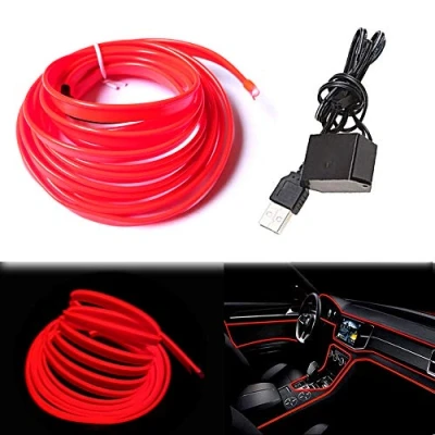 Immagine di Balabaxer USB EL Wire rosso, 3 m/9,8 FT tubo flessibile per luce al neon DC 5 V, rivestimento interno auto, striscia luminosa Gap decorativo..