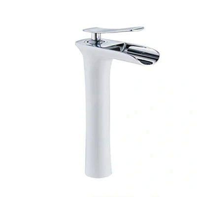 Immagine di Rubinetto Bagno Cascata Monocomando Alto Miscelatore Lavabo Stile Moderno Ottone Lavabo, Acqua Calda E Fredda Disponibile, Valvola In Ceramica, Bianca