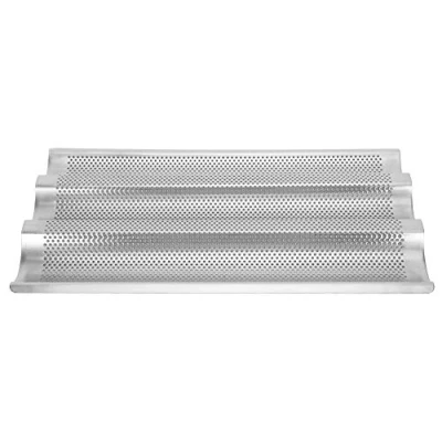 Immagine di BuyWeek Stampo per Baguette, 38,5 x 25 cm Teglia Baguette in Acciaio Inossidabile 430 Pane Francese a 3 Griglie Traforata