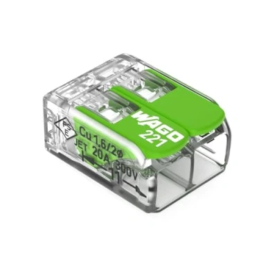 Immagine di WAGO Green Range 221 422 Morsetto a 2 conduttori, fino 4 mm², morsetti di collegamento poli con leva, per tutti i tipi 16 pezzi