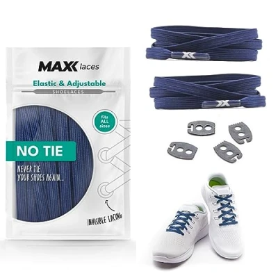 Immagine di MAXX laces Lacci elastici senza legatura gomma, flessibile, piatto, comodo, facile Comfort elegante e tenuta salda per scarpe lacci, ideali da ginnastica, corsa,