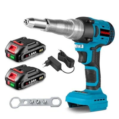 Immagine di ONEVAN rivettatrice a batteria, 20.000 N pistola per rivetti, elettrica automatica brushless con 2 batterie, rivetti da 2,4 5,0 mm