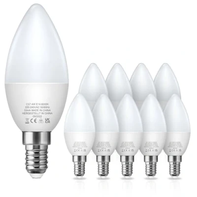 Immagine di Fulighture Lampadine LED E14, Candela C37, Luce Bianca Fredda 6000K 350lm, 3,5W Equivalenti a 35W, Non Dimmerabile, Oliva per Lampadario/Lampada da Parete/Lampade Sospensione, 10 Pezzi