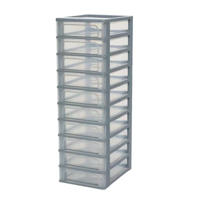 Immagine di Iris Ohyama Cassettiera in Plastica, Portaoggetti, 10 Cassetti Medi, Grigio, Apertura Facile, Formato A4, A5 e A6, Organizzatore, Per Ufficio, Scuola, Cartoleria, Senza BPA, Contenitore, OCH 2100