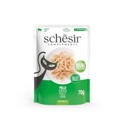 Immagine di Schesir, Filetti di Pollo in Gelatina, Cibo Umido Complementare per Gatti, Ricetta Originale, 100% Naturale, 12 buste da 70g