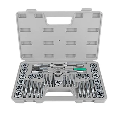 Immagine di 40 Pezzi set Maschi e Filiere, Kit Filiere in Acciaio al Tungsteno Cassetta Metallo,per Filettatura M3 M12 Rubinetto Metrico Tap Wrench con Custodia