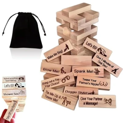 Immagine di 48 pezzi super Naughty Block Tower Game, Mini torre Tumbling blocchi impilabili in legno, impilabile cattivo di gioco blocco per coppie