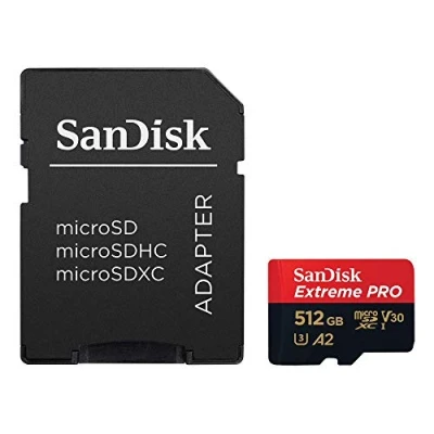 Immagine di SanDisk Extreme Pro 512 GB microSDXC Memory Card + SD Adapter with A2 App Performance Rescue Deluxe 170 MB/s Class 10, UHS I, U3, V30