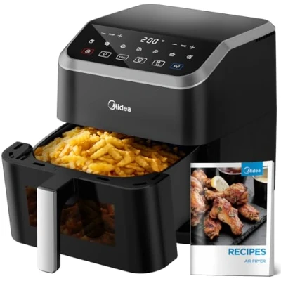 Immagine di Midea Friggitrice ad aria calda capacità 5 l, tecnologia HeatXpress, 90% in meno di olio, risparmio energetico e tempo con 7 preset, finestra Easy View luce, antiaderente