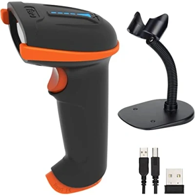 Immagine di Tera Barcode Scanner 1D 2D QR Wireless Kabellos 2.4GHz + Wired USB 2.0 Kabelgebunden Handscanner Barcodelesegerät mit Ständer Halterung 5 Mil Auflösung 100m Reichweite, D5100