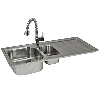 Immagine di KuKoo Lavandino da Cucina Reversibile in Acciaio Inossidabile con Rubinetto Padstow 105cm x 18cm 50cm