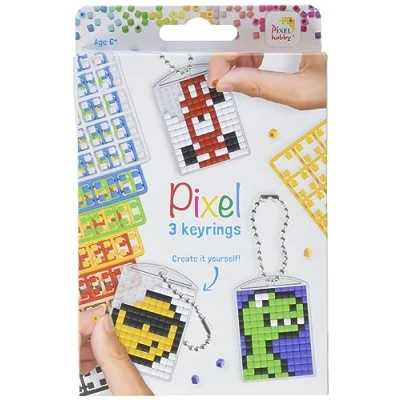 Immagine di Pixel P20132 Medaglione a mosaico per ragazzi, portachiavi bambini da disegnare soli, semplice sistema innesto con piccole pietre in bioplastica, senza stirare e incollare