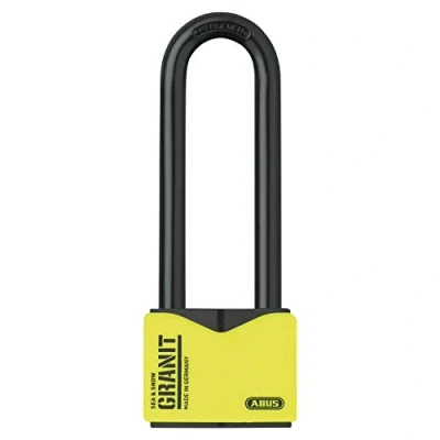 Immagine di ABUS Lucchetto Granit 37/55HB100 con grillo alto per uso esterno in acciaio speciale temprato chiave luce LED livello di sicurezza 10 nero/giallo