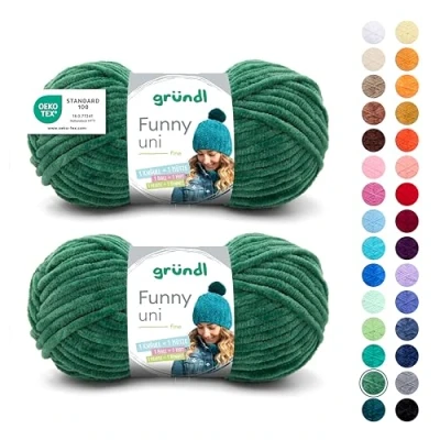 Immagine di Gründl Lana Funny Uni Gomitolo morbido per lavorare a maglia e all&#039;uncinetto, 100% poliestere, 2 gomitoli (100 g/120 m, spessore ferri: 5 6), verde scuro