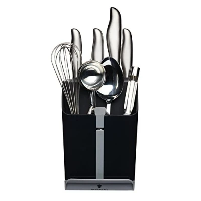 Immagine di MasterClass Smart Space Tutto in 1 Blocco per Coltelli e Portautensili con Affilacoltelli Ceramica, 15,5 x 14,5 20,5 cm Nero / Grigio
