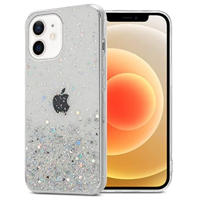 Immagine di Cadorabo Custodia compatibile con Apple iPhone 12 MINI in Trasparente glitter protettiva silicone TPU scintillanti Ultra Slim Back Cover Case