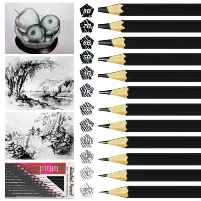 Immagine di OWLKELA 12PCS Matite 2H H F HB B 2B 3B 4B 5B 6B 7B 8B, Matita in Grafite Creazioni Artistiche, Disegni, Schizzi (Pacchetto scatola di cartone)