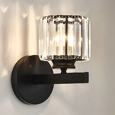 Immagine di Lampada Da Parete In Cristallo Retrò, Moderna Per Camera Letto E27, A LED Nera Soggiorno Sala Pranzo Corridoio Cucina