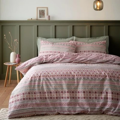Immagine di Catherine Lansfield Fairisle Set copripiumino singolo reversibile in cotone spazzolato, con federa, colore: rosso