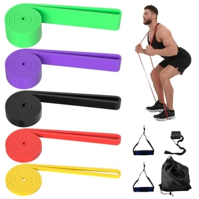 Immagine di Newpop 5 Livelli Elastici Fitness, Elastico Palestra, Bande Elastiche Fasce Fascia di Resistenza, Banda Elastica, Trazioni Calisthenics in Lattice con Ancoraggio Porta, Maniglie e Borsa