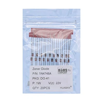 Immagine di HUABAN 20PCS 1N4748A 1N4748 Diodo Zener di potenza planare al silicio 1W 22V DO 41 (DO 204AL) Axial Diodes 1 Watt 22 Volt