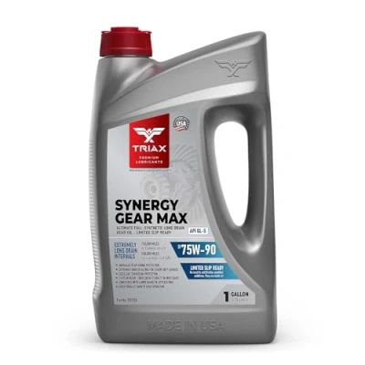 Immagine di Triax Synergy Gear MAX 75W 90 GL 5 Lubrificante Totalmente Sintetico per Cambi Manuali e Differenziali a Slittamento Limitato, Transmissioni, Ingranaggi Ipoidi, Differenziali, Assali (1 gallone)