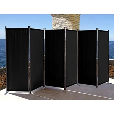 Immagine di QUICK STAR Paravento da Giardino 340 x 165 cm 6 parti pieghevole Divisorio in Tessuto Balcone Protezione della Privacy Nero