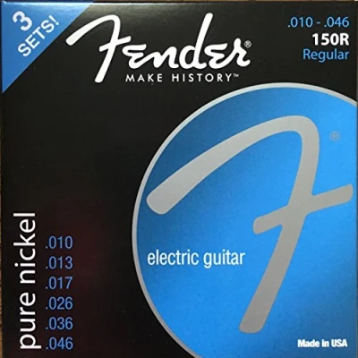 Immagine di Fender 073 0150 310 Corde per Chitarra Originali 150, Nichelato Puro, Estremità a Sfera, Calibri 150L .010 .046, Confezione da 3