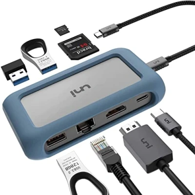 Immagine di uni Adattatore HUB USB C, 8 in 1, 4K HDMI con [connettore staccabile] et Ethernet 1000M, PD100W, 2 Porta 3.0, lettore SD/Micro SD, Compatible per iPad Pro, MacBook, Galaxy S20 etc