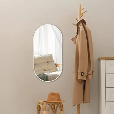 Immagine di [en.casa] Specchio Ovale da Parete 40 x 80 cm Bagno con Fissaggio Verticale Orizzontale Cornice in Alluminio Bianco Opaco