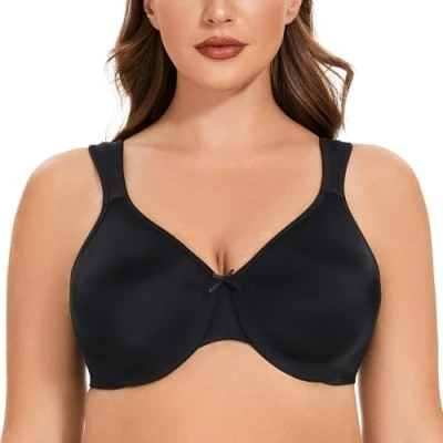 Immagine di MELENECA Reggiseno Donna Minimizer Senza Cuciture, Sfoderato, Confortevole per Taglie Forti con Ferretto Schwarz 4E
