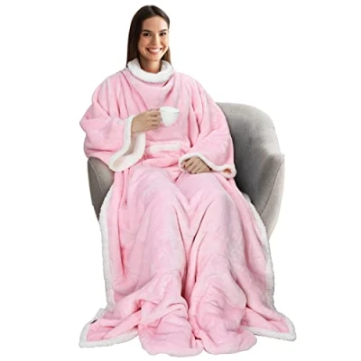 Immagine di Catalonia Classy coperta indossabile con maniche e piedi, TV reversibile calda in micropile sherpa tasca, regalo per adulti donne uomini