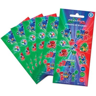 Immagine di Paper Projects PJ Masks Adesivi per Feste, Confezione da 6 Fogli, Multicolore, 12.5cm x 7.5cm, 01.70.15.039