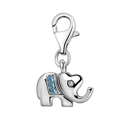 Immagine di Quiges Donna Charm Ciondolo Placcato Argento Elefante con Cristalli Blu per Bracciali e Accessori