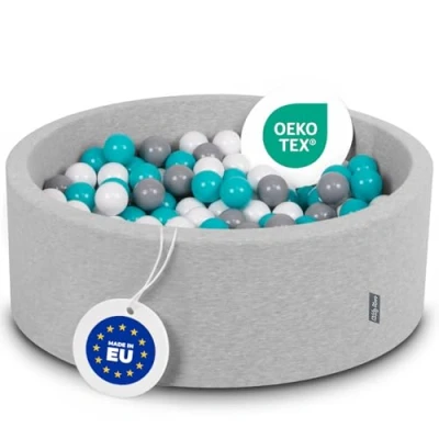 Immagine di KiddyMoon 90X30cm/300 Palline Piscina di Colorate ∅7Cm per Bambini Quarto Angolare in EU, Grigio Ch:Grigio/Bianco/Turchese