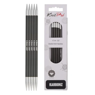 Immagine di KnitPro Karbonz, Ferri a Doppia Punta 20 cm x 4,5 mm, Colore: Nero/Argento