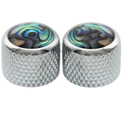 Immagine di Musiclily Pro Fine 24 Scanalature Manopole Dome in Acciaio con Top Abalone Push on Knobs per USA Chitarra Elettrica o Basso 19x16,5 mm, Cromato (Set di 2)