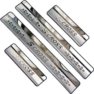 Immagine di 4 Pezzi Battitacco in Acciaio Inox per Suzuki SX4 S Cross SCross 2014 2019 2020 2021 2022, Protezione Davanzale della Portiera Contro Graffi Auto, Piastra di