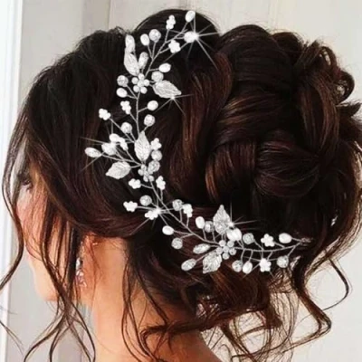 Immagine di Unicra Pettine per capelli da sposa, con strass, accessorio motivo floreale, donne e ragazze (argento)
