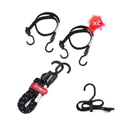 Immagine di MAGMA 2 Corda Elastica Piatta con Ganci Extra Forte e Resistente per Campeggio, Fissaggio Assicurare Bagaglio, Portapacchi, Teloni, Bicicletta, Barca Auto Riflettenti, Nero